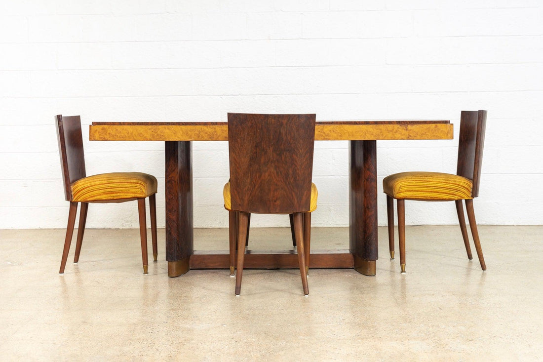 Antique Art Deco Burl Rosewood & Maple Dining Table, 1930s