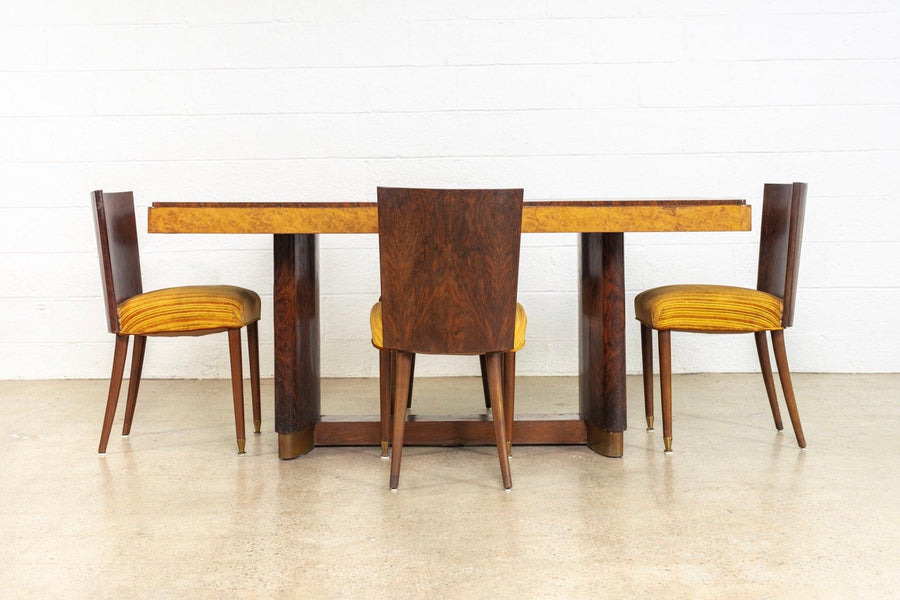 Antique Art Deco Burl Rosewood & Maple Dining Table, 1930s