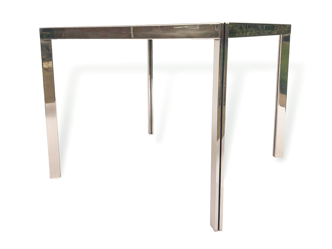 Vintage 1970s Travertine Marble and Nickel Dining Table or Game Table Baughman Style