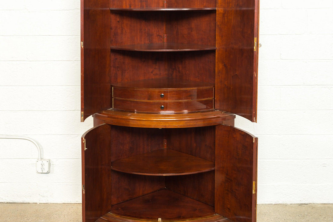 Exceptional Antique Art Deco Burl Wood Tall Corner Cabinet, 1920s