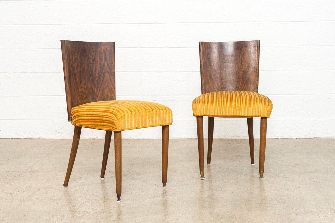 Pair of Antique Art Deco Burl Rosewood Dining Chairs, 1930s