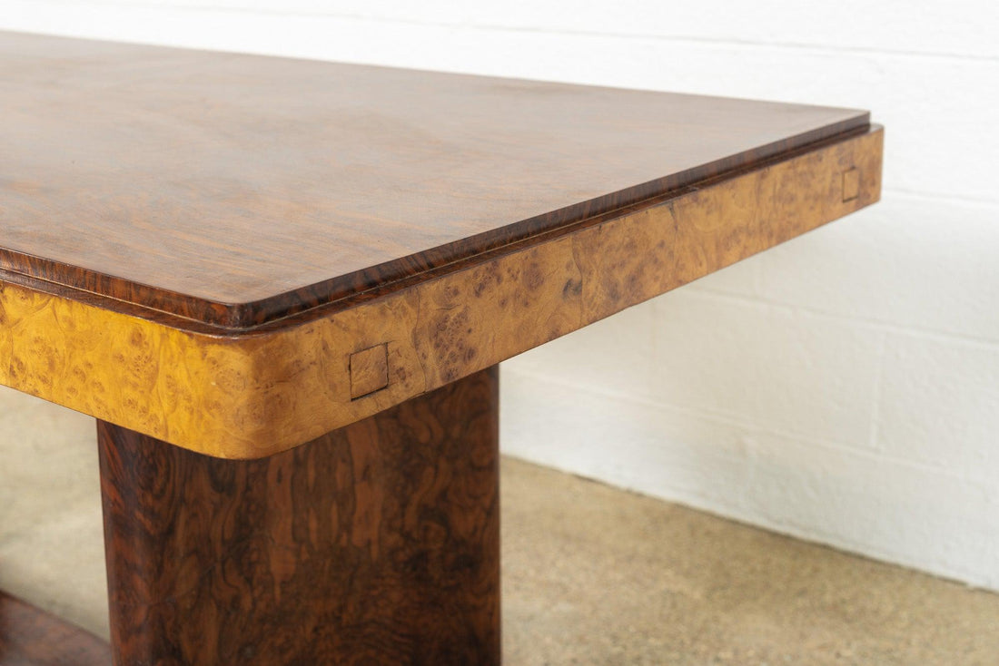 Antique Art Deco Burl Rosewood & Maple Dining Table, 1930s