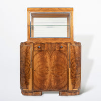 French Art Deco Burl Wood and Glass Bar Cabinet, 1930s
