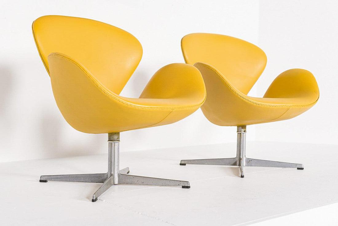 Danish Modern Yellow Swan Chairs by Arne Jacobsen for Fritz Hansen