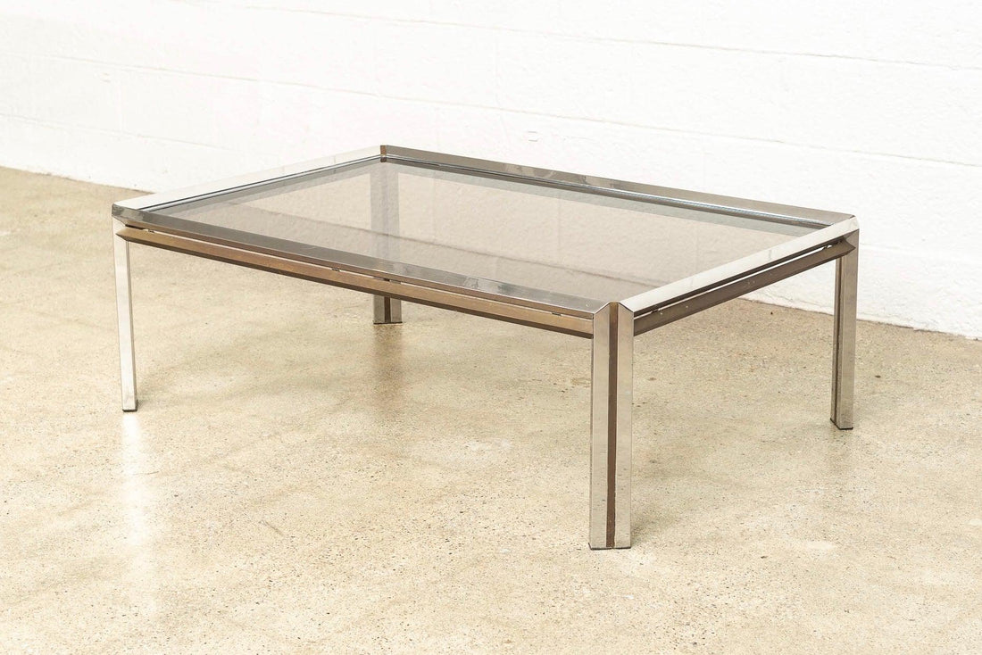 Vintage Mid Century Modern Chrome, Brass and Glass Coffee Table