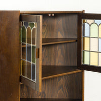 Vintage Mid Century Danish Modern Teak Stained Glass Corner China Cabinet