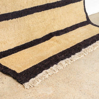 Vintage Turkish Tulu Beige and Dark Brown Striped Wool Floor Rug, 5’ x 8’