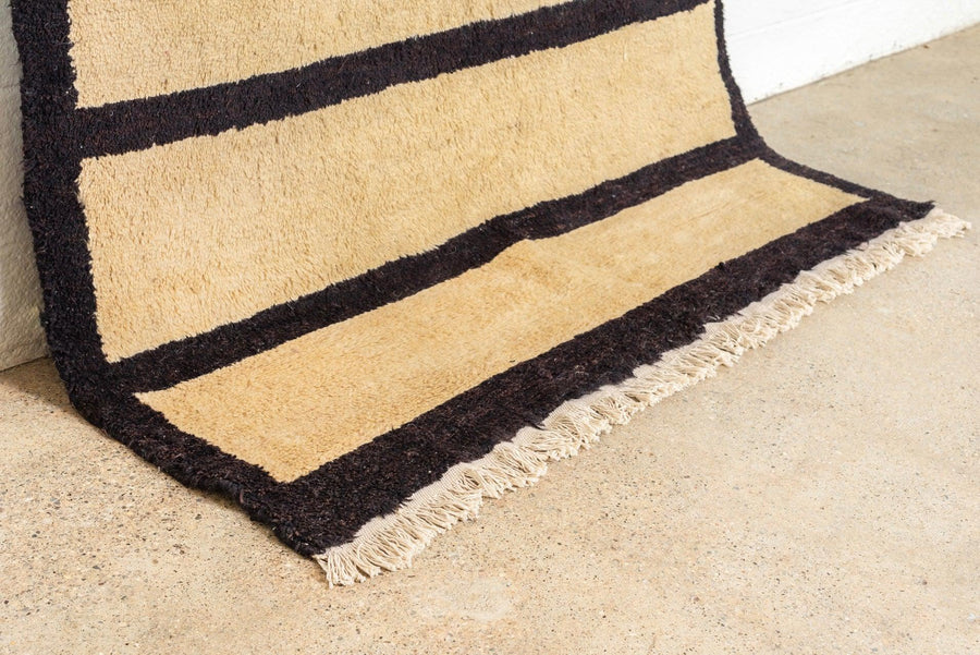 Vintage Turkish Tulu Beige and Dark Brown Striped Wool Floor Rug, 5’ x 8’