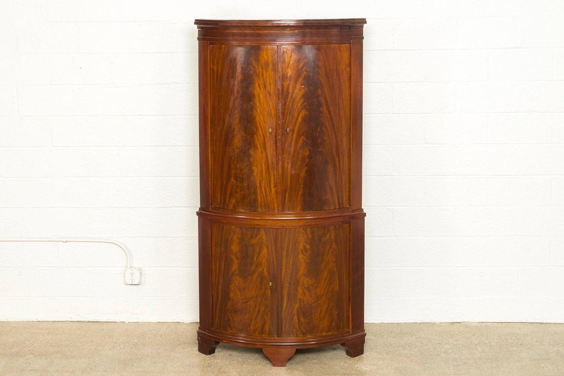 Exceptional Antique Art Deco Burl Wood Tall Corner Cabinet, 1920s