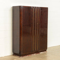 Exceptional Antique Art Deco Burl Wood Bar Cabinet with Marble Base, 1920s