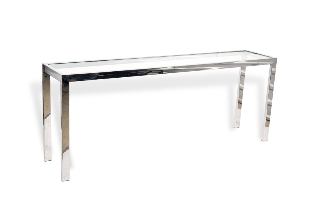 Mid Century Chrome & Glass Sofa Table in the Style of Milo Baughman