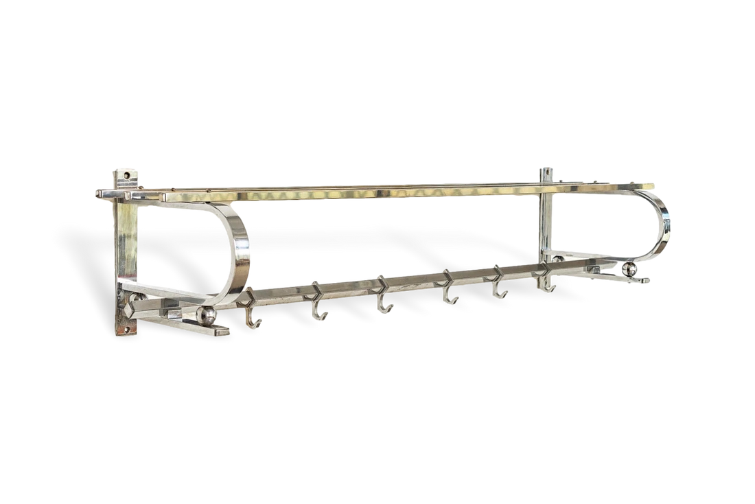 Vintage Antique Art Deco Bauhaus Chrome Coat & Hat Rack, 1930s