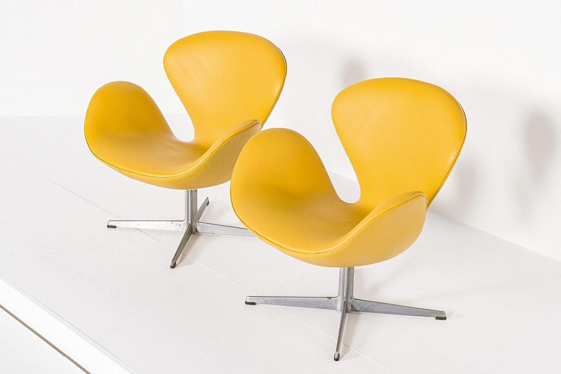 Danish Modern Yellow Swan Chairs by Arne Jacobsen for Fritz Hansen