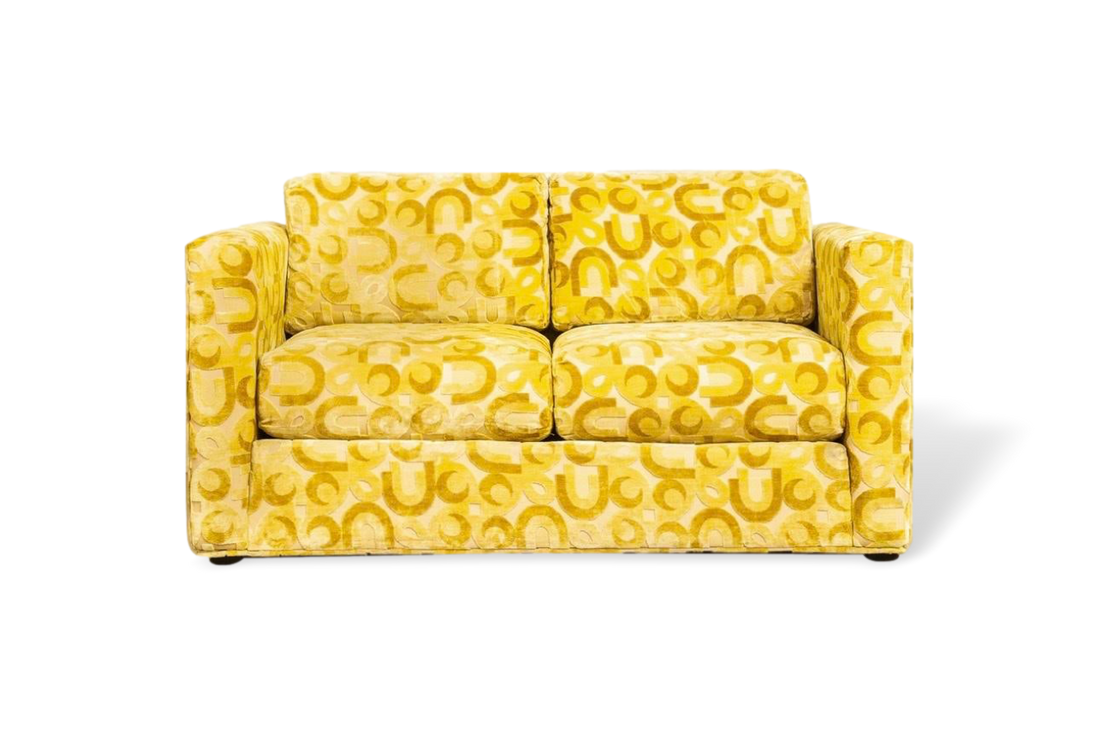 Vintage Mid Century Mod 1970s Yellow Loveseat Sofa, 1970s, Matching Lounge Chair Available