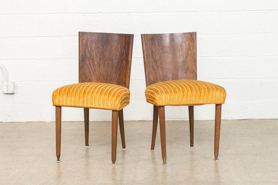 Pair of Antique Art Deco Burl Rosewood Dining Chairs, 1930s