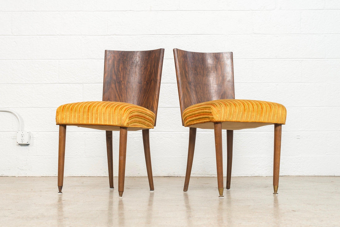 Pair of Antique Art Deco Burl Rosewood Dining Chairs, 1930s