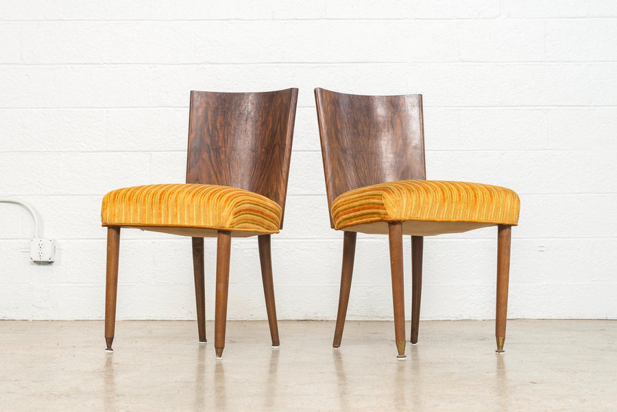 Pair of Antique Art Deco Burl Rosewood Dining Chairs, 1930s