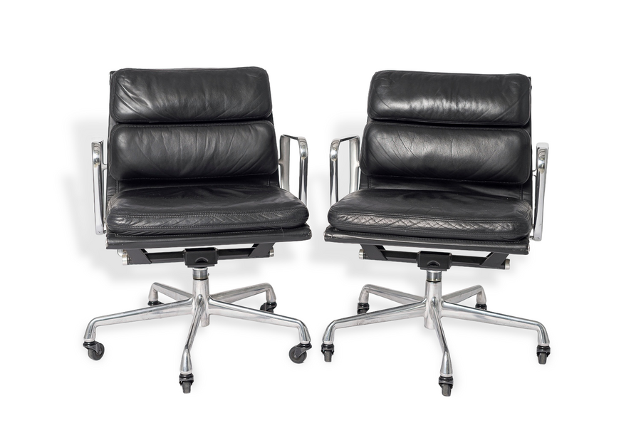 Pair of Eames for Herman Miller Black Leather Soft Pad Office Chairs