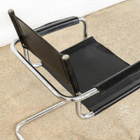 Vintage Pair of Mid Century Bauhaus Mart Stam Black Leather and Chrome Cantilever Arm Chairs