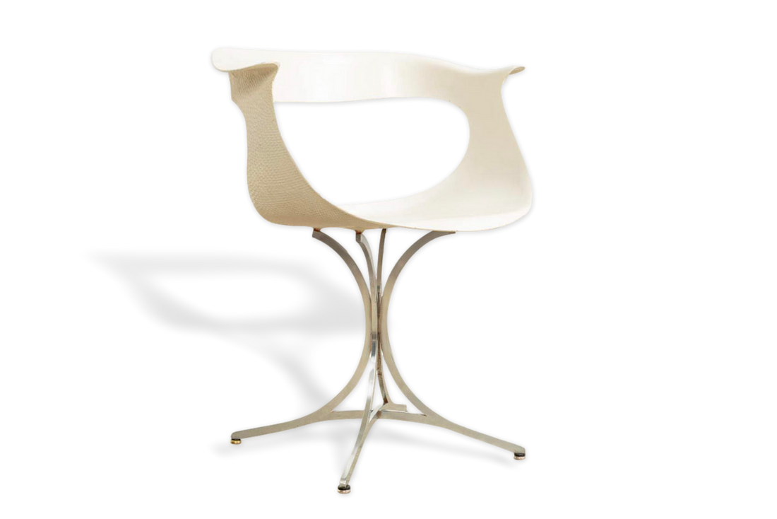 Vintage Mid Century Laverne White Lotus Arm Chair, 1950s