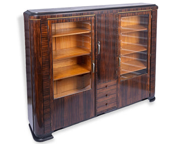 Antique Art Deco Zebra Wood and Glass Display Cabinet, 1930s