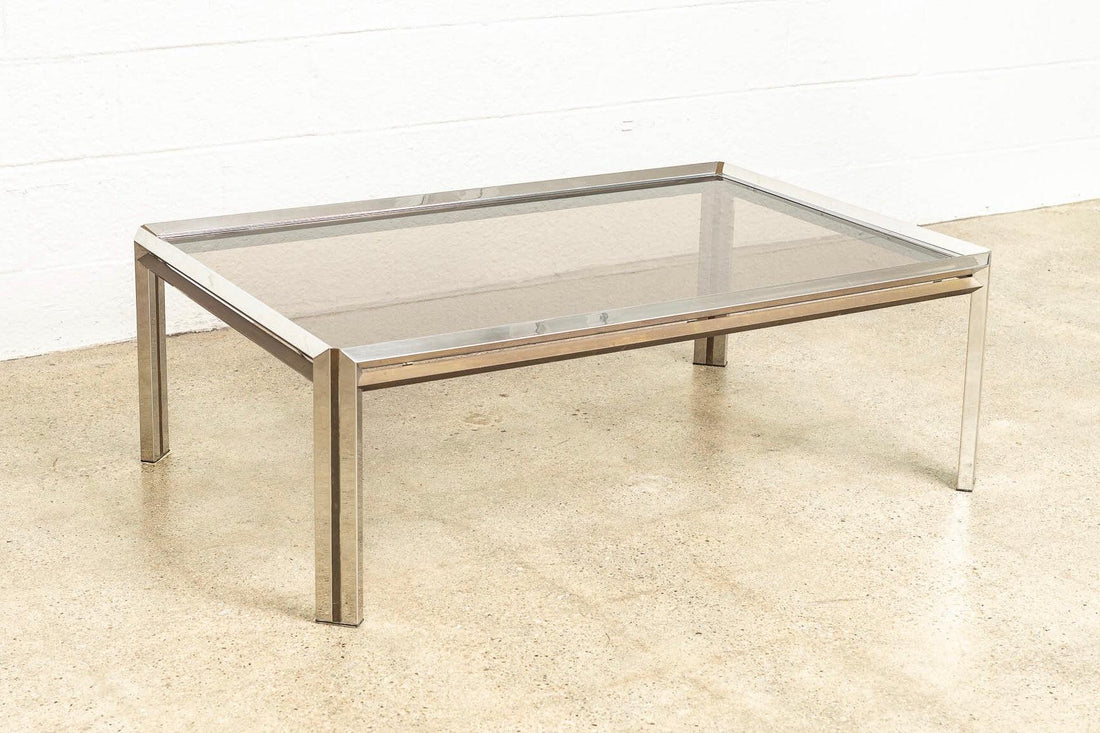 Vintage Mid Century Modern Chrome, Brass and Glass Coffee Table