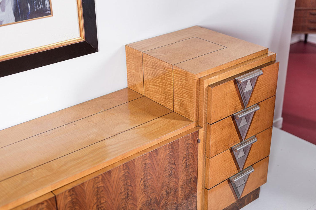 Antique Art Deco Burl Wood Credenza Sideboard or Bar Cabinet