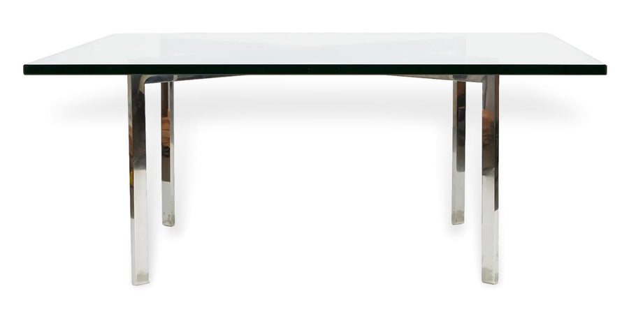 Mid Century Bauhaus Square Glass and Chrome Barcelona Coffee Table by Mies van der Rohe for Knoll