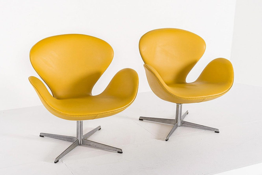 Danish Modern Yellow Swan Chairs by Arne Jacobsen for Fritz Hansen