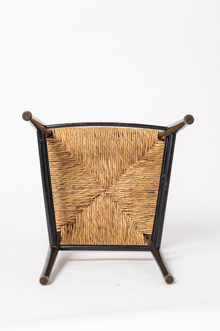 Vintage Mid Century Gio Ponti Leggera Style Black Wood and Rush Seat Side Chairs