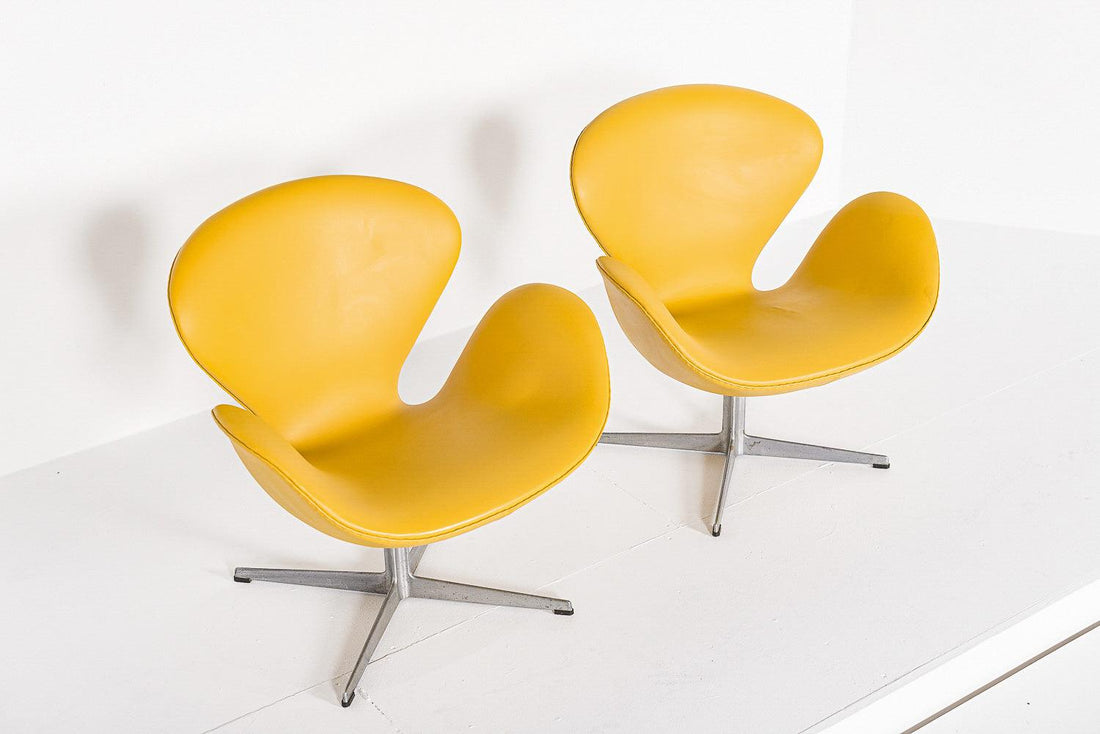 Danish Modern Yellow Swan Chairs by Arne Jacobsen for Fritz Hansen