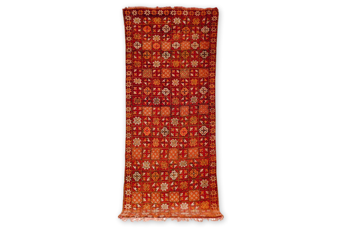 Vintage Moroccan Red Boujad Wool Floor Rug Runner
