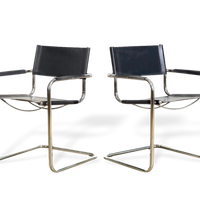 Vintage Pair of Mid Century Bauhaus Mart Stam Black Leather and Chrome Cantilever Arm Chairs