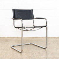 Vintage Pair of Mid Century Bauhaus Mart Stam Black Leather and Chrome Cantilever Arm Chairs