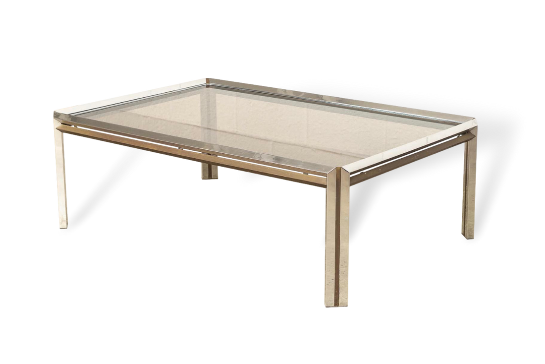 Vintage Mid Century Modern Chrome, Brass and Glass Coffee Table