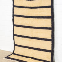 Vintage Turkish Tulu Beige and Dark Brown Striped Wool Floor Rug, 5’ x 8’