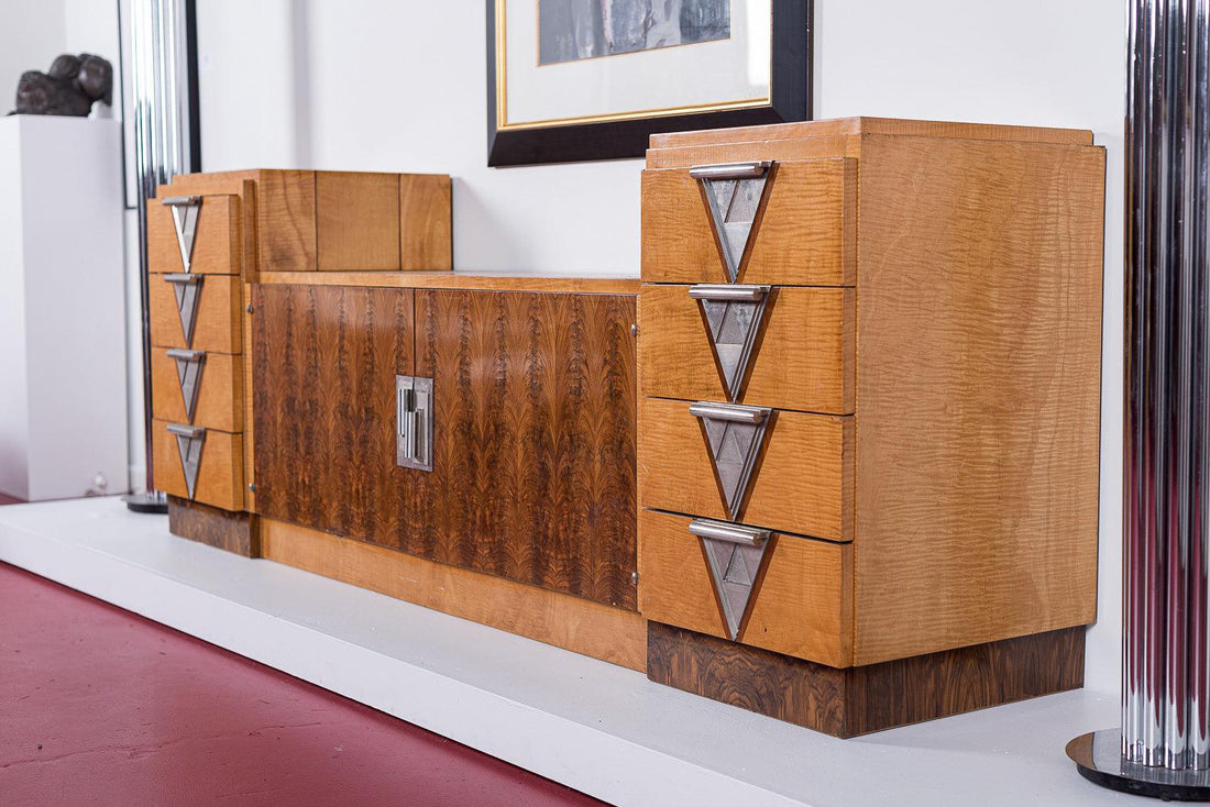 Antique Art Deco Burl Wood Credenza Sideboard or Bar Cabinet