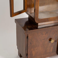 Antique Art Deco Wood and Beveled Glass Display Cabinet Vitrine, 1930s