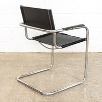 Vintage Pair of Mid Century Bauhaus Mart Stam Black Leather and Chrome Cantilever Arm Chairs