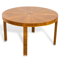 1930s Vintage Antique Art Deco Wood Inlay Round Dining Table