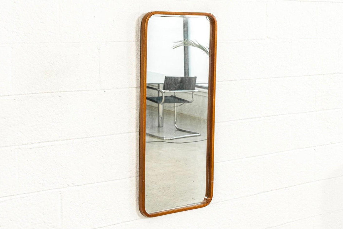 Vintage Mid Century Teak Wood Hanging Wall Mirror, 1960s