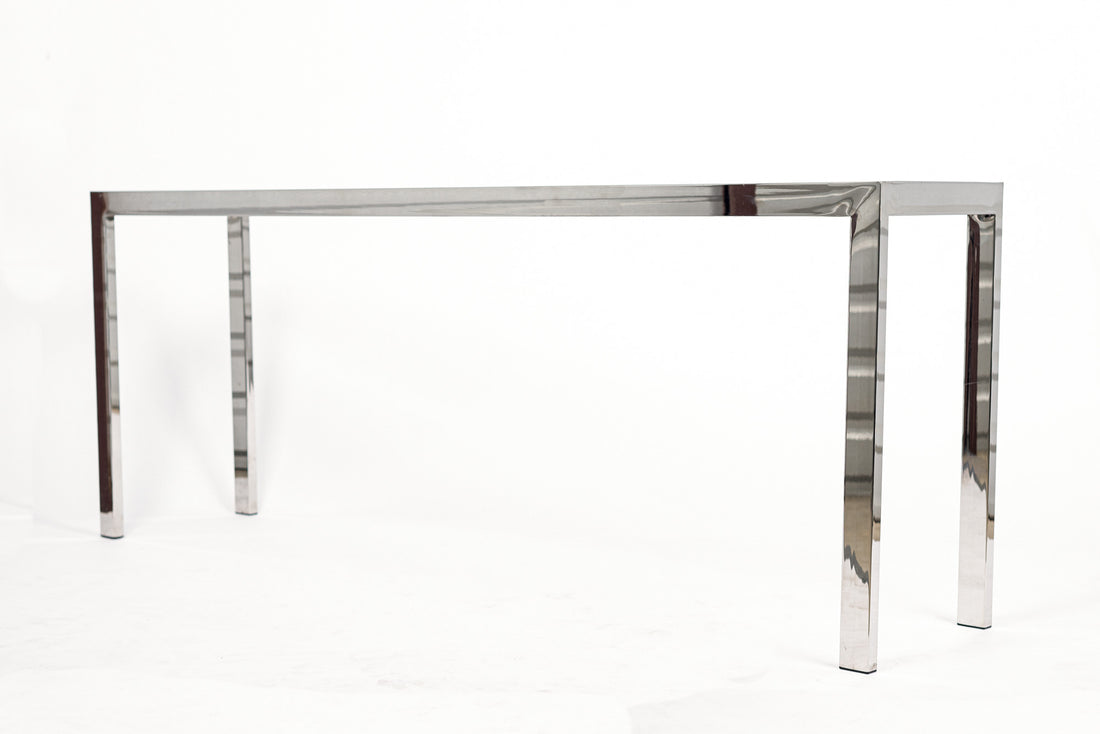 Mid Century Chrome & Glass Sofa Table in the Style of Milo Baughman