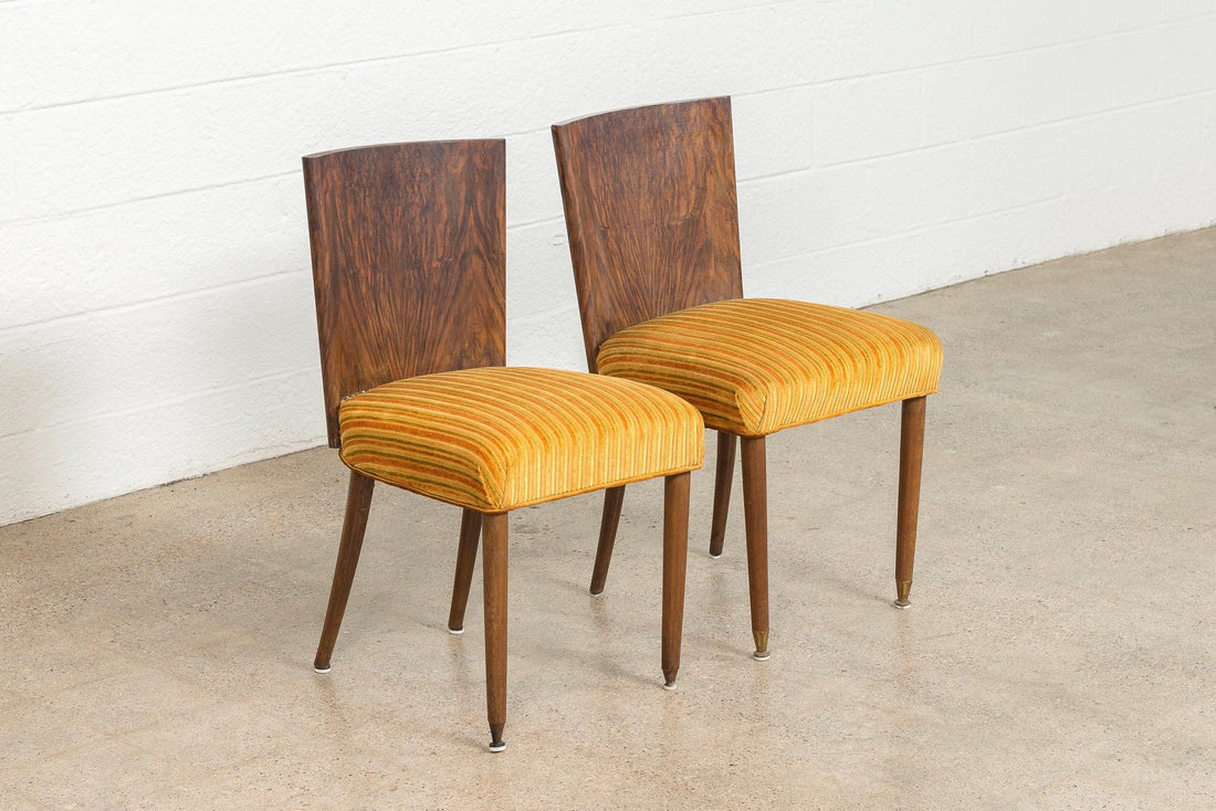 Pair of Antique Art Deco Burl Rosewood Dining Chairs, 1930s