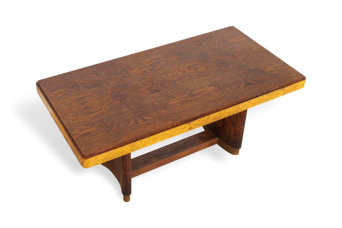 Antique Art Deco Burl Rosewood & Maple Dining Table, 1930s