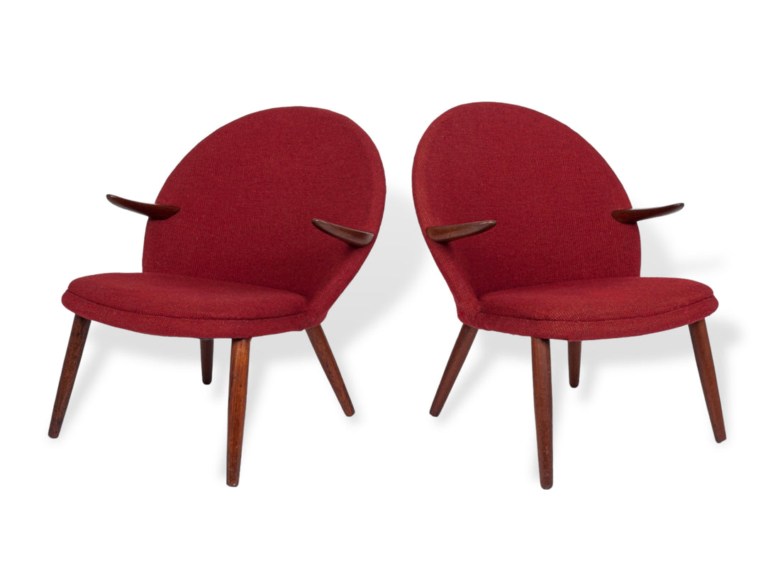 Mid Century Danish Modern Red Lounge Chairs by Kurt Olsen