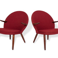 Mid Century Danish Modern Red Lounge Chairs by Kurt Olsen