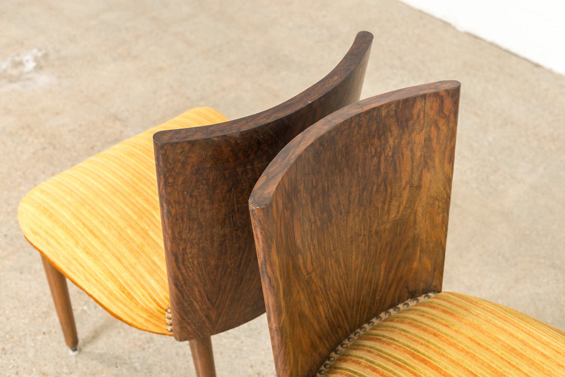 Pair of Antique Art Deco Burl Rosewood Dining Chairs, 1930s