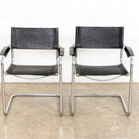 Vintage Pair of Mid Century Bauhaus Mart Stam Black Leather and Chrome Cantilever Arm Chairs