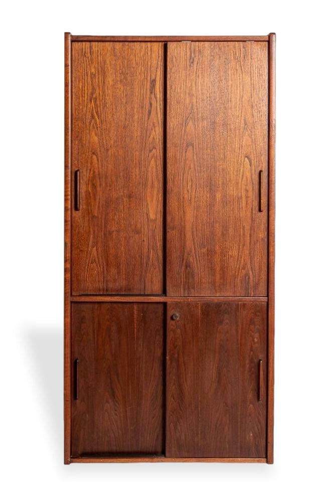 Mid Century Tall Walnut Wood Storage Cabinet or Shelving Unit by Jens Risom