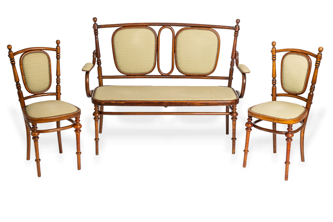 Antique Art Nouveau Bentwood Settee Bench and Side Chairs Salon Suite